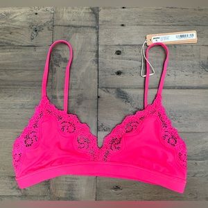 NWT FITS EVERYBODY LACE TRIANGLE BRALETTE NEON ROSE